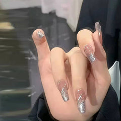 Silver Flash Lovely Girl Nail Art Wearable Press On Fake Nails Tips 24pcs/box With Wearing Tools As Gift