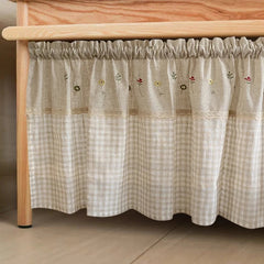YICKYUE - Cotton Blending Kitchen Curtain, Embroidery Flower with Plaid Pattern, Cloth Curtain, Room Carbinet, Small Window Decoration