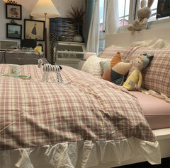 YICKYUE - Vintage geometric plaid bedding set,single double cotton twin full queen King home textile bed sheet pillow case duvet cover