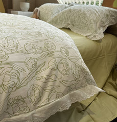 YICKYUE - Fashion pastoral flower green tulip lace beding set,twin full queen lovely cotton home textile bed sheet pillow case quilt cover