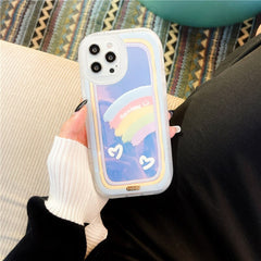 Laser love heart cute smiley rainbow silicone soft phone case for iphone 13 Pro 12 11Pro Max Xs Xr 7 Plus X cover Lens protecti