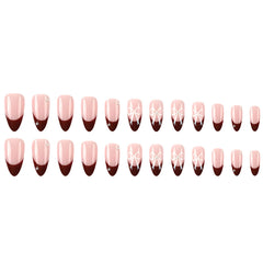 YICKYUE - 24pcs Red French Fake Nails with White Bow Decor Sweet Girls False Nail Tips Wearable Full Cover Ins Simple Almond Press on Nail