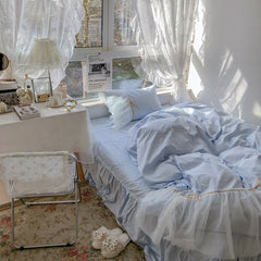 Blue Fairy Princess Style Bed Skirt Four-Piece Set All Cotton Pure Cotton Bed Skirt Bed 1.5/1.8 M