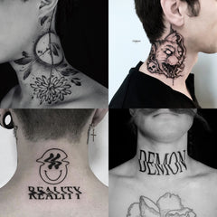 6 Sheets The Darkness Series Black Neck Temporary Tattoo Stickers Dark Wing Fake Tattos Body Art Waterproof Skull Tatoo Decals