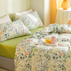 Korean Flower Double Bedding Set Twin Full Queen Size Quilt Cover Four-piece Cotton Family Bedding Sheet Pillowcase Duvet Cover
