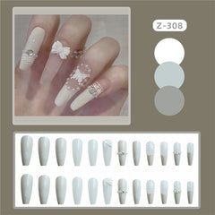 24pcs Artificial Nails Rhinestone Pearl False Nails Full Cover Nail Tips Butterfly Cartoon Press on French Fake Nail Manicure