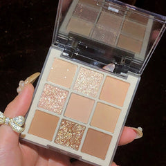 Yickyue 9 Colors Matte Shimmer Eyeshadow Pallete Glitter Eyeshadow Waterproof Lasting Eye Pigments Eyeshadow Beauty Makeup Cosmetic