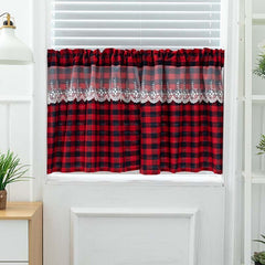 Yaapeet Lace Buffalo Check Plaid Curtain Farmhouse Window Valance for Living Bedroom Kitchen Rod Pocket Christmas Decoration