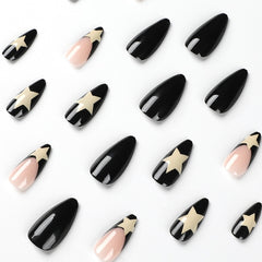 Yickyue 24pcs/box Fake French y2k Nails Press On Long Stiletto Almond Shape Wearable False Nails With Stars Designs Full Cover Nail Tips