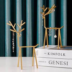 Luxury Metal Jewelry Organizer Stand Golden Elk Jewelry Showcase Storage Shelf Home Decor Nacklace Earrings Keychain Holder Rack