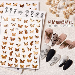 1PC 3D leopardo Nail Stickers Decals Butterfly Leopard Back Adhesive Sliders Wraps Colorful DIY Nail Art Extension Decoration