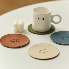 Kawaii Bear Coasters For Glass Cup Water Bottle Coffee Mugs PU Cute Heat Insulation Retro Waterproof Cup Mat Kitchen Accessories