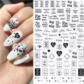 1 Sheet Valentine's Day Love Heart Designs 3D Nail Sticker Black Snake Adhesive Transfer Decals Nail Art DIY Decorations Fashion