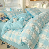 Yickyue Cute Princess Seersucker Bedding Set For Women Washed Cotton Ruffle Bed Skirt Sheet Sets King Queen Size Bed Linens Decor Home