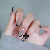 24pcs Nude Color Nude Color Gold Foil acrylic nail pre decoration Wearable Round Head Fake Nails with Glue Girls Hands Deco TY