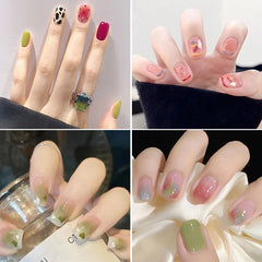 Yickyue Short False Nails Nail Patches Nail Art Waterproof Press On Nails With Designs Sweet French Nail Decoration Light Luxury Fashion