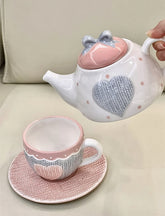 YICKYUE - New Cute Pot Pink Ceramic Coffee Cup and Saucer Set Gift Box Premium Retro French Afternoon Tea