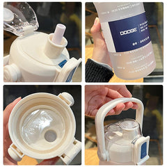 1500/2000ml Large Capacity Tritan Water Bottle With Time Marker Leak-Proof BPA Frosted Gradient Color Girls Sports Drinking Cup