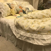 YICKYUE - Romantic sweet yellow flower bedding set,american rustic double cotton full queen home textile bed dress pillowcase duvet cover