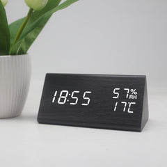YICKYUE - Creative LED Wooden Clock Table Sound Control Electronic Clocks Desktop USB/AAA Powered Digital Clock Home Table Decoration