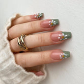 Press On Nails with Daisy Rhinestone design Coffin False Nails Stick-on nails Full Cover Fake Nails Tips French Beauty Nail Tips