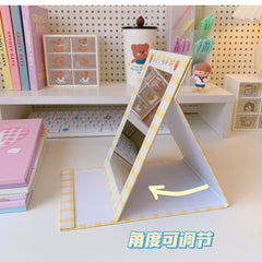 W&G Ins Kawaii Mirror Female Folding Makeup Mirror Cute Student Portable Desktop Mirror Table Desk Stand Soft Bunny Bear Mirrors