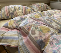 YICKYUE - French vintage pastoral flower bedding set girl,twin full queen king retro cotton home textile bed sheet pillow case quilt cover