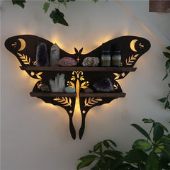 YICKYUE - Butterfly Wooden Wall Shelf Crystal Essential Oil Storage Rack Wall Display Decor Wall Mount Living Room Home Organizer Shelf