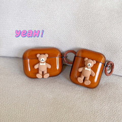 Bow bear soft earphone case for apple air pods pro 2 1 3d cute cartoon bear wireless bluetooth charging box for airpod 3 cover