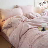YICKYUE Luxury 100% Cotton Yarn-Dyed 3-Piece Duvet Cover Set (1 Duvet Cover + 2 Pillowcases), Pre-Washed,Stripe Design, Bedding Set