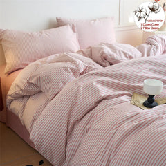 YICKYUE Luxury 100% Cotton Yarn-Dyed 3-Piece Duvet Cover Set (1 Duvet Cover + 2 Pillowcases), Pre-Washed,Stripe Design, Bedding Set