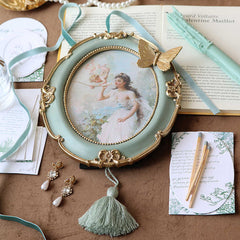 YICKYUE - French Retro Photo Frame Golden Light Luxury Oil Painting Frame Butterfly Resin Ornaments 7 Inch Photo Wall Home Decoration