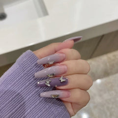 24pcs fake nails with glue nail glitter false nails full cover nail rhinestones press on nails acrylic nails kit professional