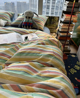 Yickyue - Fashion colorful stripes bedding set teen,full queen king vintage design cotton home textile bed sheet pillow case quilt cover