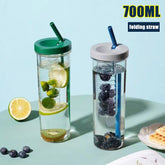 Yickyue New 700ML Water Bottle with Foldable Straw Creative Fruit Tea Built-in Filter Cup Large capacity Portable Home Office Drinkware
