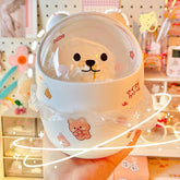 Kawaii Bear Trash Can Plastic Desk Storage Bucket Trash Bin Mini Cute Recycle Garbage Container For Home Office Car Kitchen