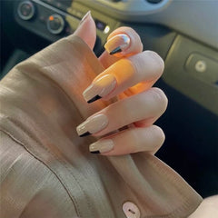 24pcs/Box Press On Nails French Cross Color Heart Bow Coffin False Nails Black White V Wearable Ballerina Full Cover Nail Tips