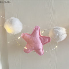 YICKYUE - 1.2m Heart Star LED Lights String Girly Hairball Wall Pendant Valentine's Day Party DIY Wall Ornament Room Background Decoration