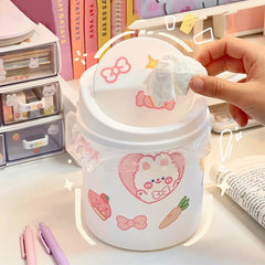 Kawaii Trash Can With Sticker Plastic Desk Storage Bucket Mini Cute Recycle Trash Bin For Home Office Car Kitchen Pencil Holder
