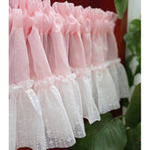 YICKYUE - Linen Yarn Small Curtain Pink, Light Khaki Short Curtain with Lace Sheer Tulle Window Valance for Door Kitchen Cafe Living Room