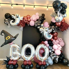 YICKYUE - Halloween Balloon Arch Kit Black Pink Double Stuffed Balloons for Spider Pumpkin Bat Scary Ghost Zombie Theme Party Decorations