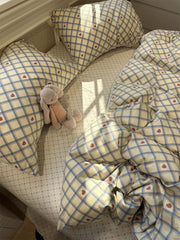 YICKYUE - Fashion blue plaid sweet heart bedding set,twin full queen classic lovely cotton home textile bed sheet pillow case quilt cover