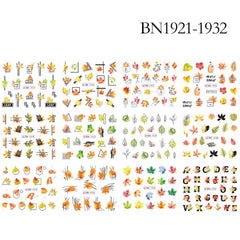 12 designs Abstract geometric kawaii nail sticker decals fall leaf valentine nail art decorations autocollants pour ongles
