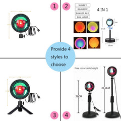 Sunset Projection Lamp Rainbow Atmosphere Led Night Light Sunset Light For Home Bedroom Background Wall Tiktok USB Table Lamp