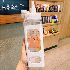 Kawaii Bear Water Bottle With Straw For Girls Children Cute Plastic School Drinking Bottle Juice Tea Cups BPA Free 700/900ml