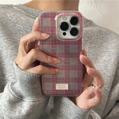 YICKYUE For iPhone 16 15 14 13 12 11 Pro Max 7 8 Plus X XS Cute Dopamine Color Block Match Plaid Clear Phone Case Pink Tartan Soft Cover