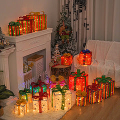 YICKYUE - 3pcs Christmas Glowing Gifts Box LED Light Up Present Boxes Case Ornaments Under Xmas Tree Decor Home Theme Party Supplies