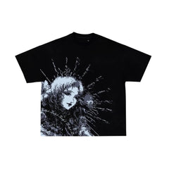 Hearujoy Summer Casual Y2K Gothic Aesthetic Fashion Print Washed Cotton Round Neck Loose T-shirt for Men Street Fashion Short Sleeve