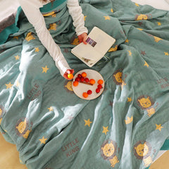 Yickyue New cartoon lion throw blanket Kawaii summer adult kids Bedspread gauze quilt single double comfortable sofa blanket soft cotton