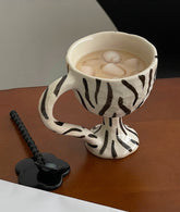 YICKYUE - Korean Hand-painted Mug Design Ceramic Coffee Cup Breakfast Milk Mug Funny Ceramic Cup Gift Striped Leopard Decorative Cup